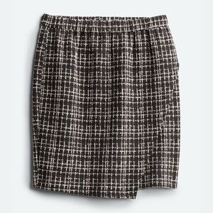 SKIES ARE BLUE Arisa Knit Skirt Textured Faux Wrap Black White Elastic Waist 1X